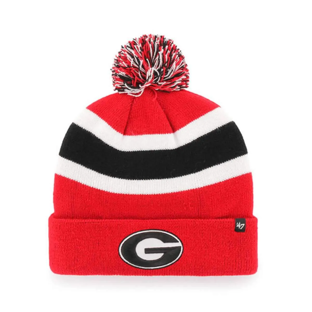 Georgia Bulldogs '47 Red Black White Breakaway Cuffed Pom Pom Beanie Hat Cap