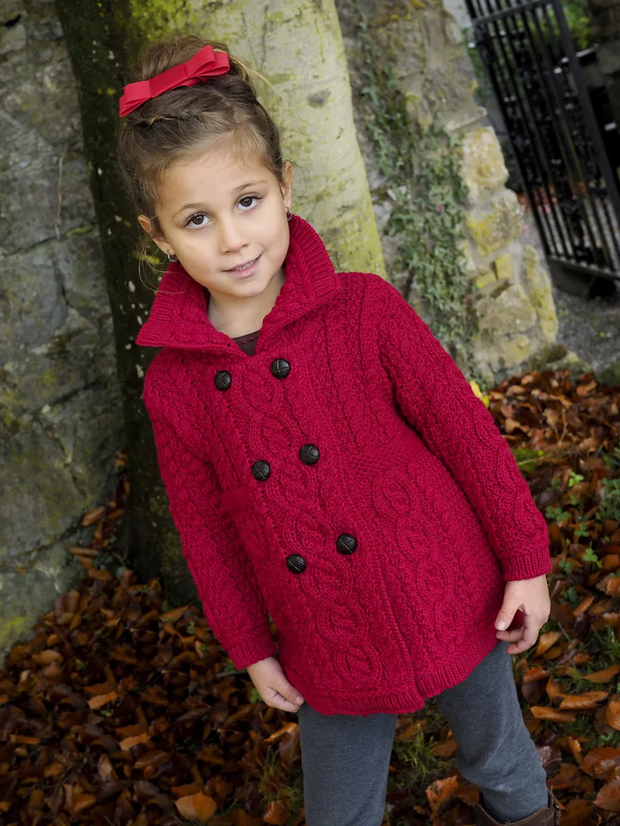 Girls Aran Double Breasted Coat | Red