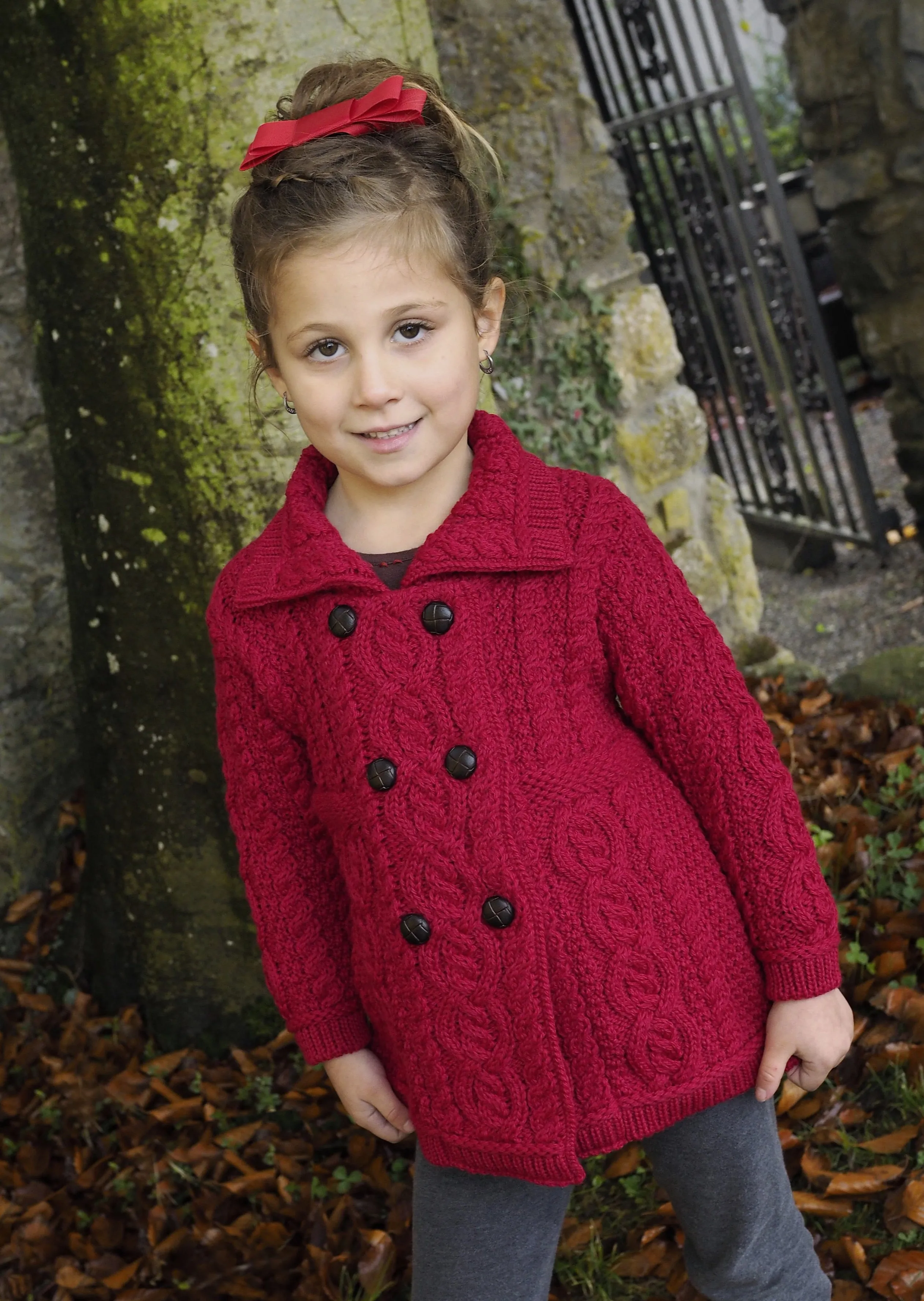 Girls Aran Double Breasted Coat | Red