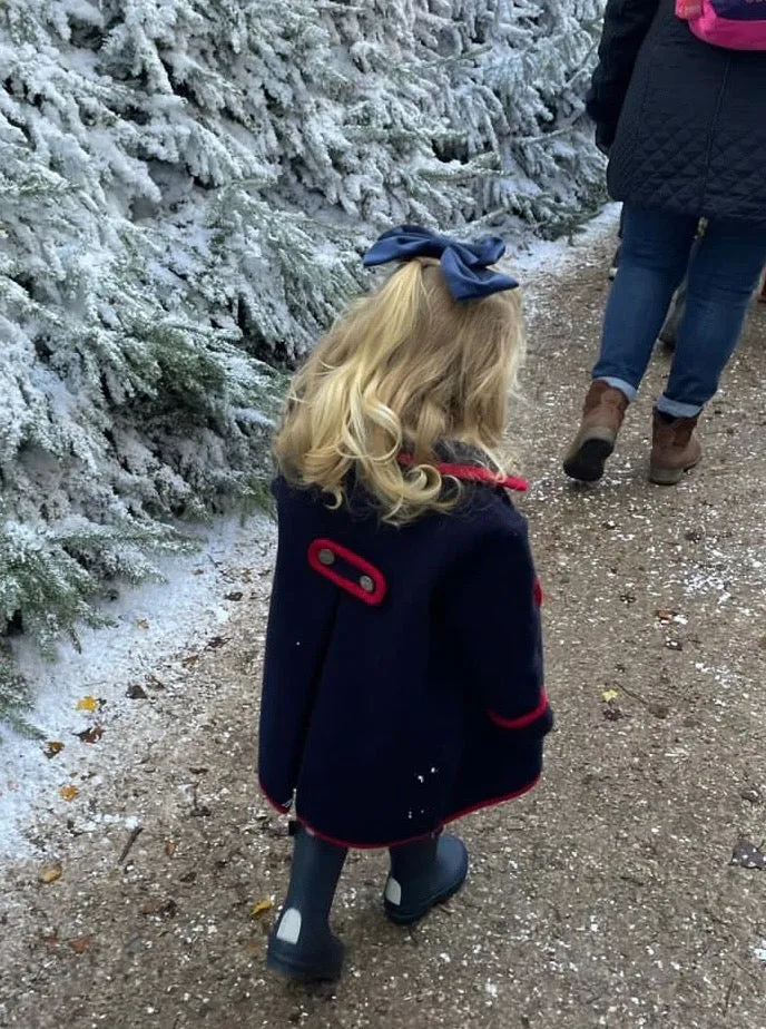 Girls Navy Marae Coat With Red Trim