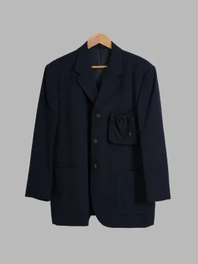 Giuliano Fujiwara very dark navy wool drawstring pocket blazer - size M