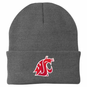 Gray WSU Embroidered Knit Fold Beanie