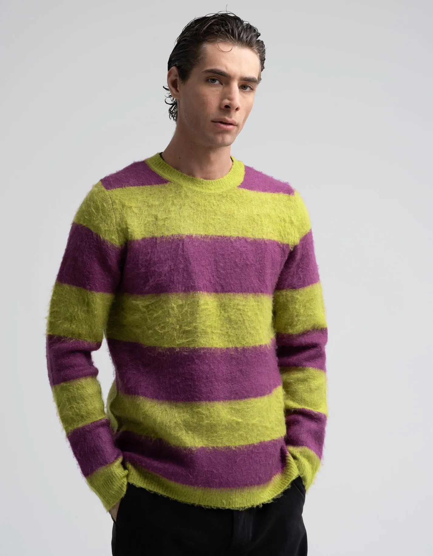 Green & Purple Stripe Mohair Jumper