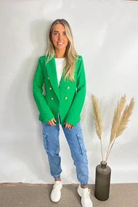 Green Button Golden Buttons Double Breasted Blazer