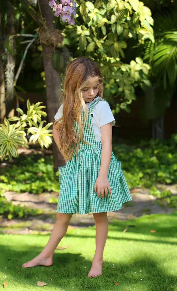 Green Seersucker Striped Suspender Jumper