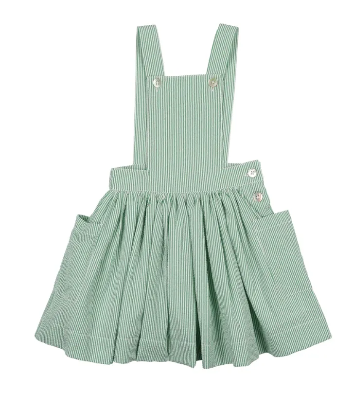 Green Seersucker Striped Suspender Jumper