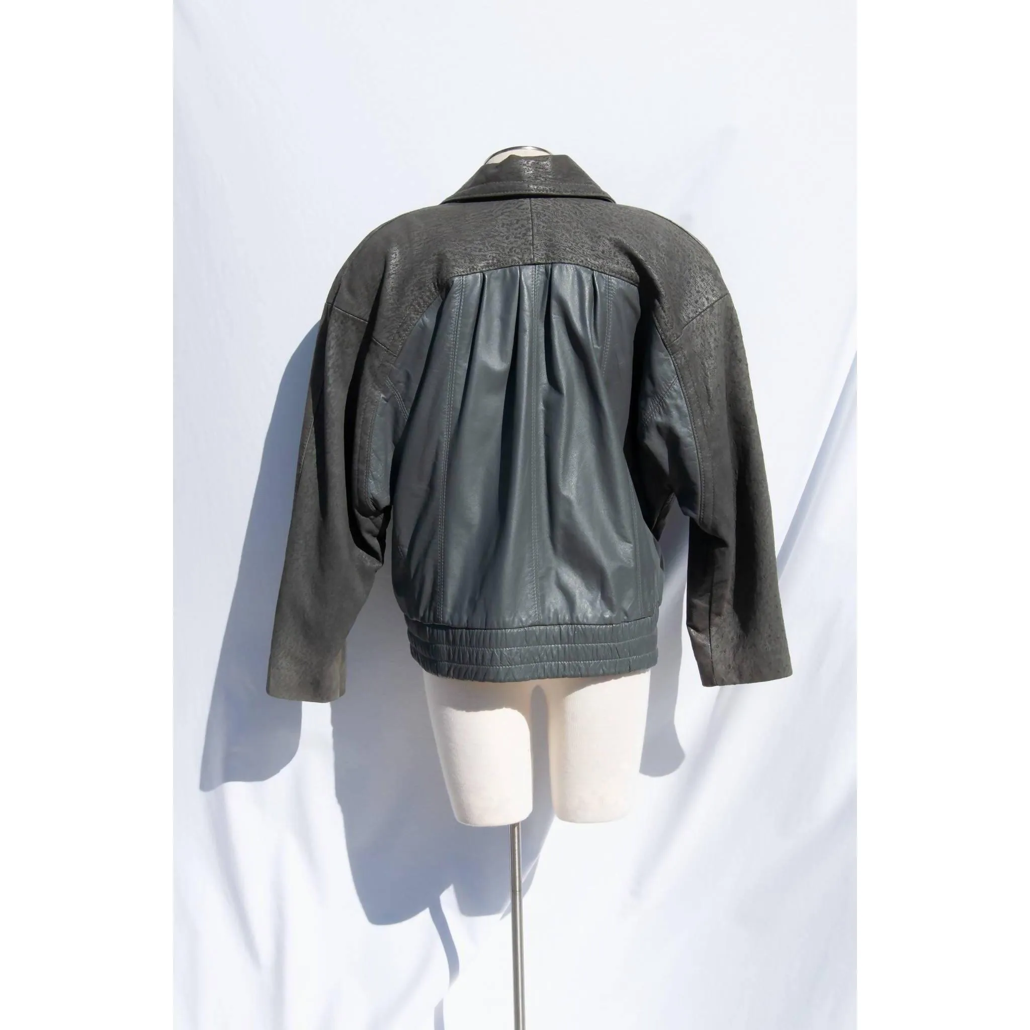 Grey Faux Leather Bomber Jacket | Size L-XL