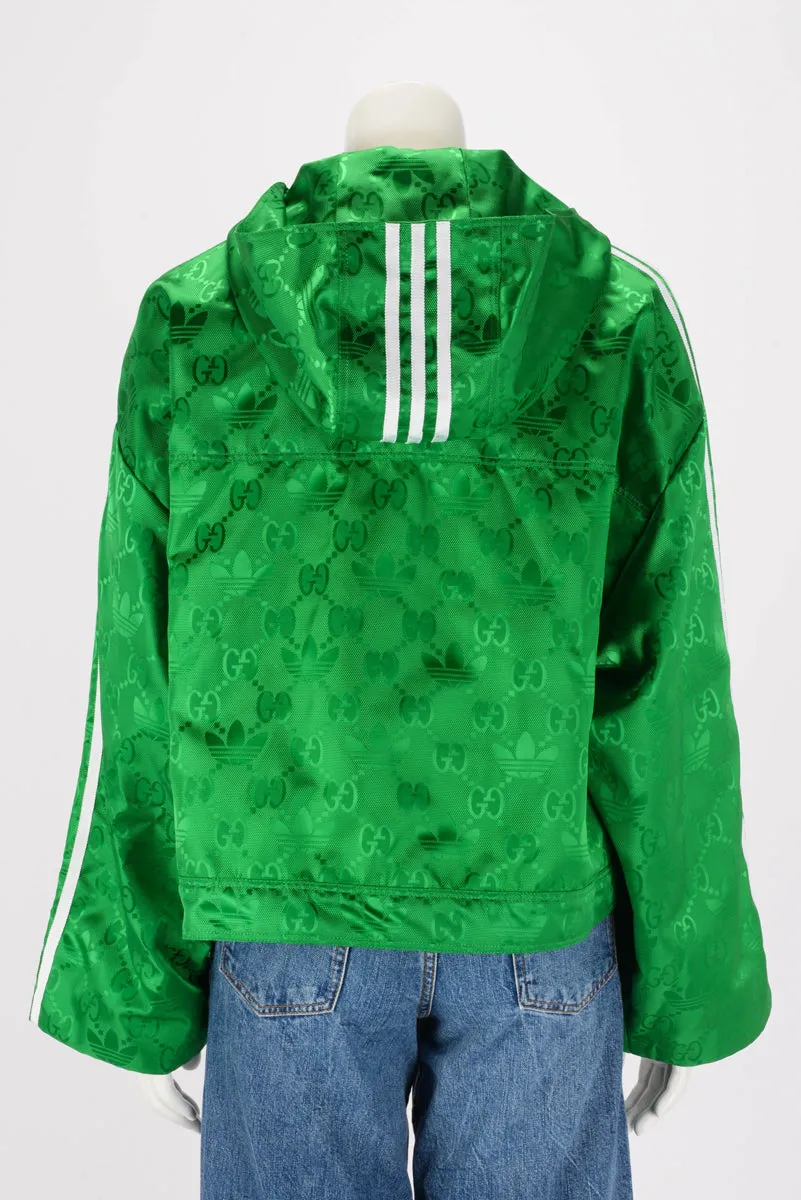 Gucci x Adidas Green GG Supreme Nylon Cropped Bomber Jacket IT 42