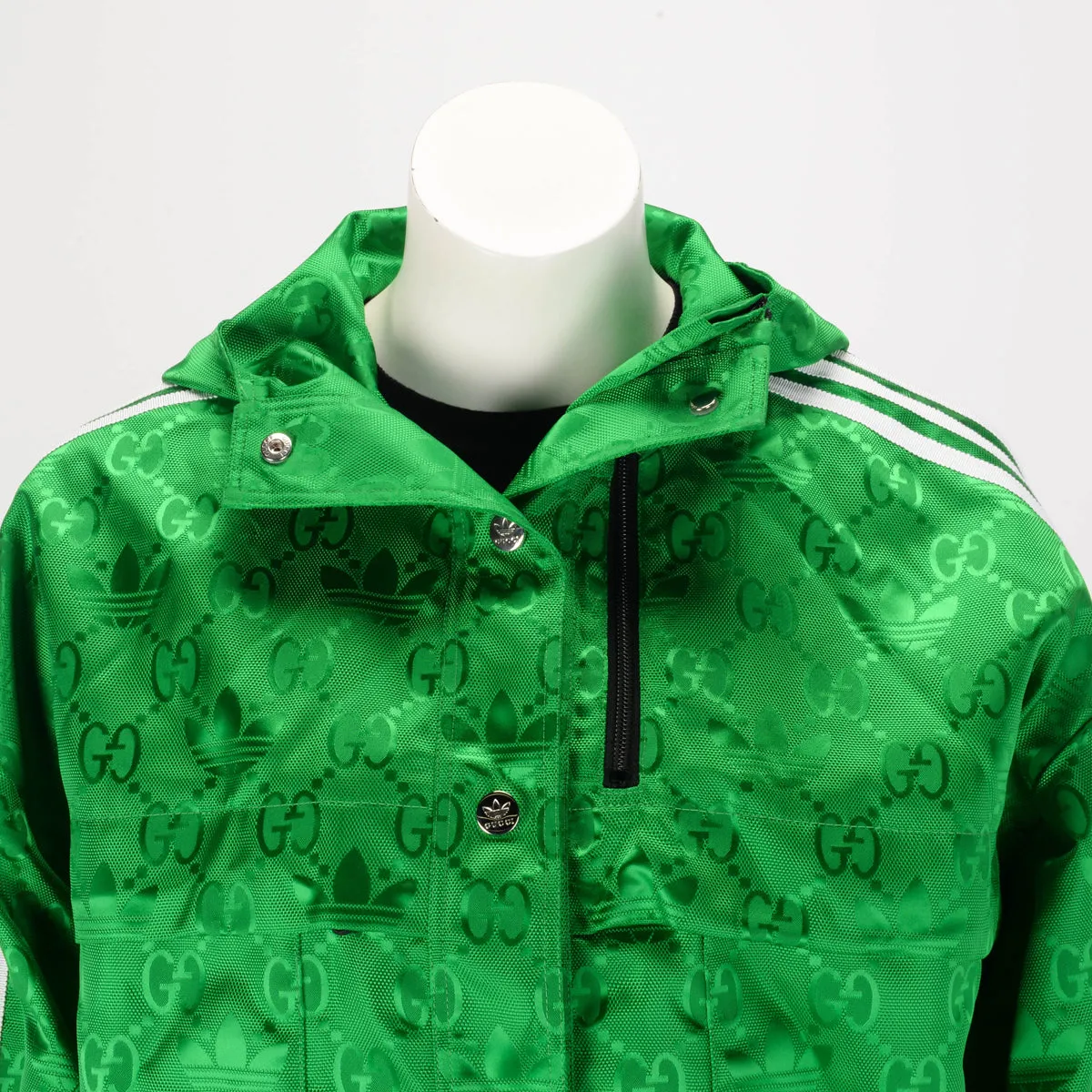 Gucci x Adidas Green GG Supreme Nylon Cropped Bomber Jacket IT 42