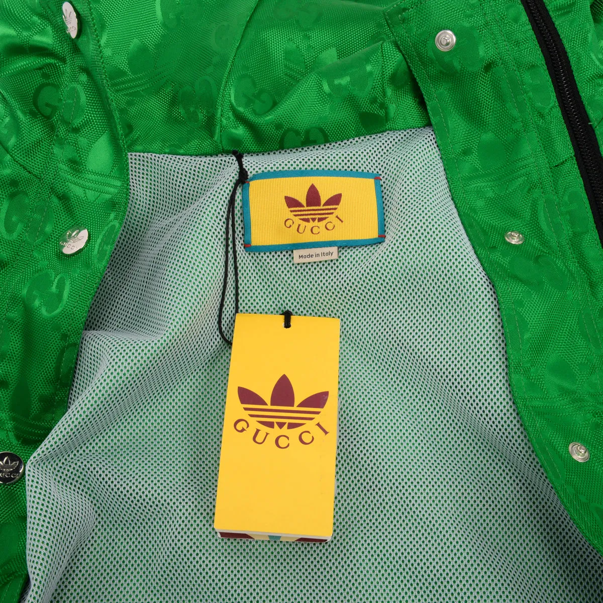 Gucci x Adidas Green GG Supreme Nylon Cropped Bomber Jacket IT 42