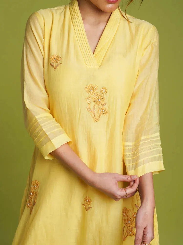 Gulbahaar A-line Kurta Set- Yellow