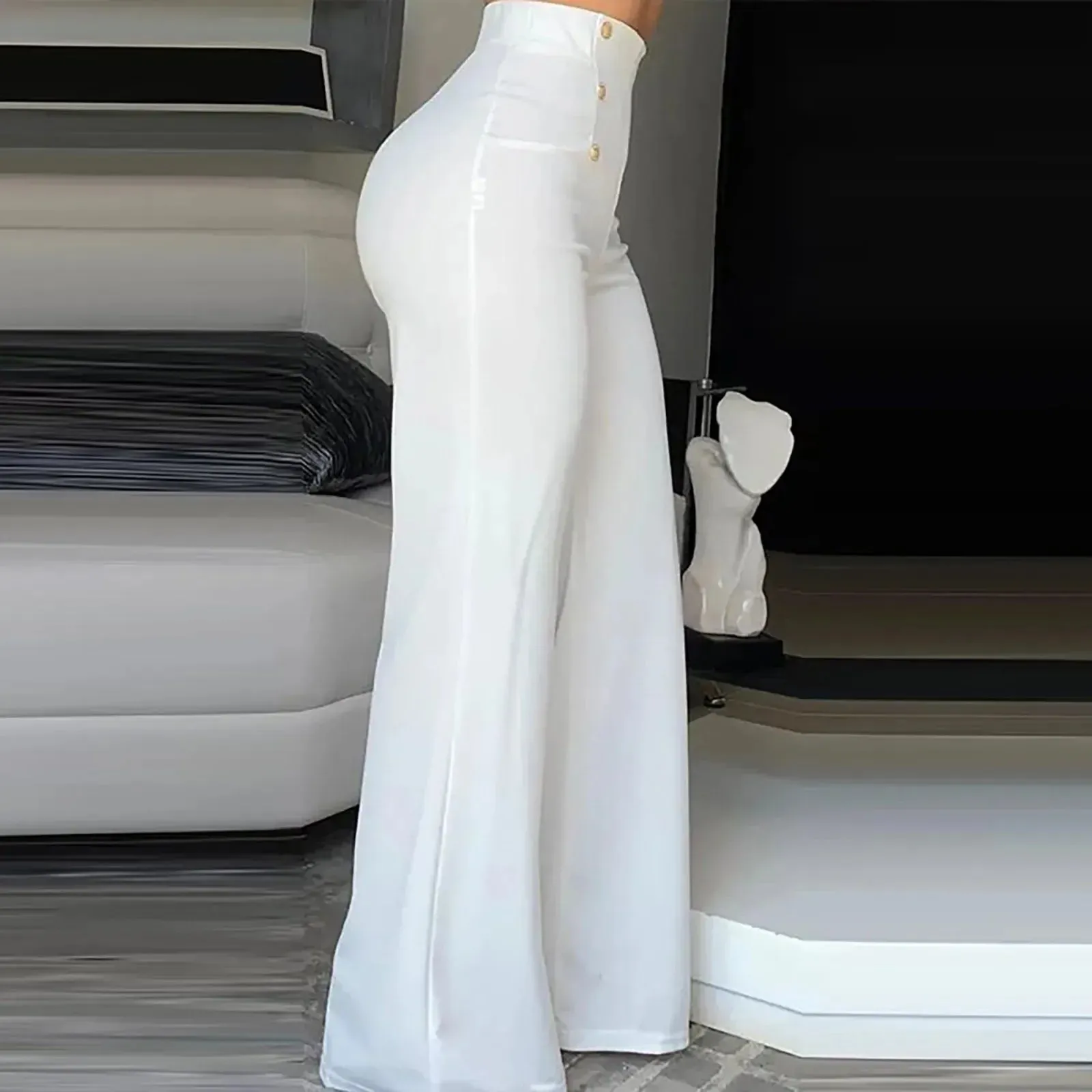 High Waist Double Breasted Wide Flared Slim Leisure Chic Pants