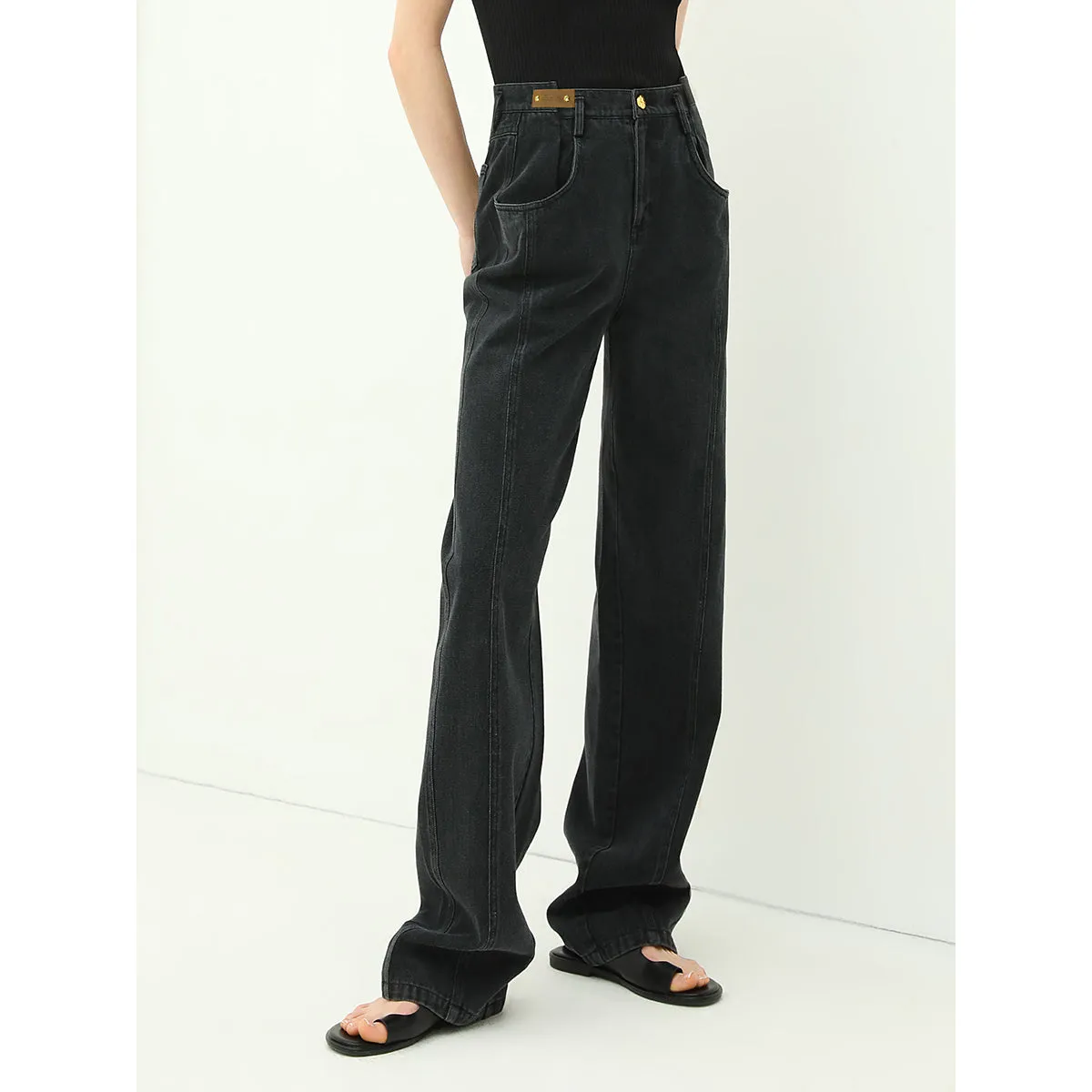 High Waist Straight Leg Black Jeans