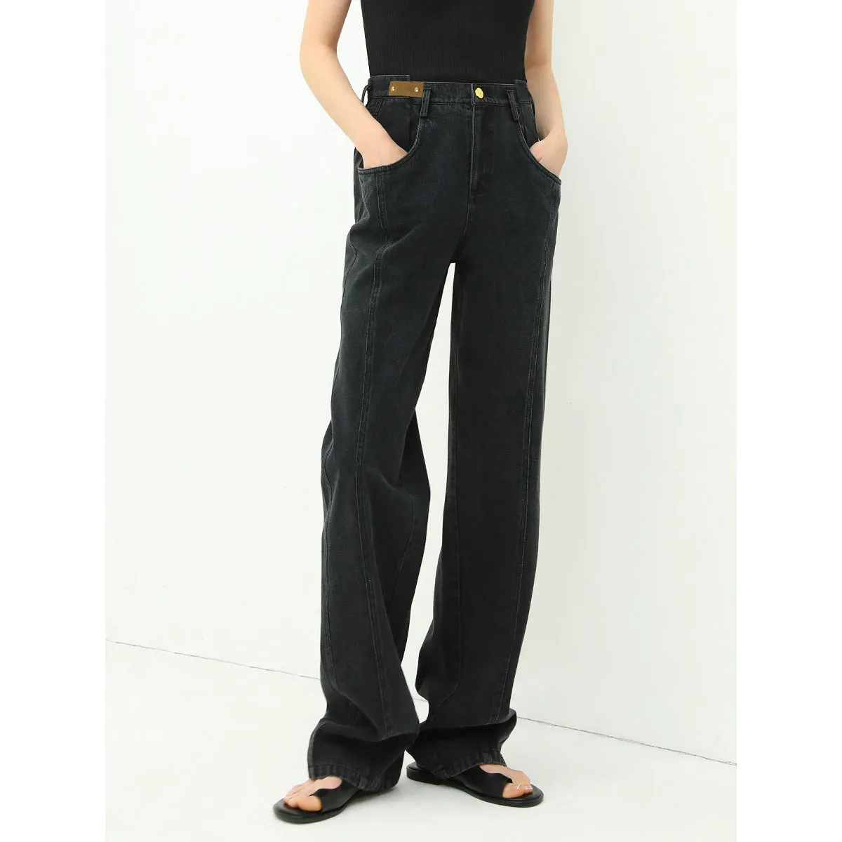 High Waist Straight Leg Black Jeans