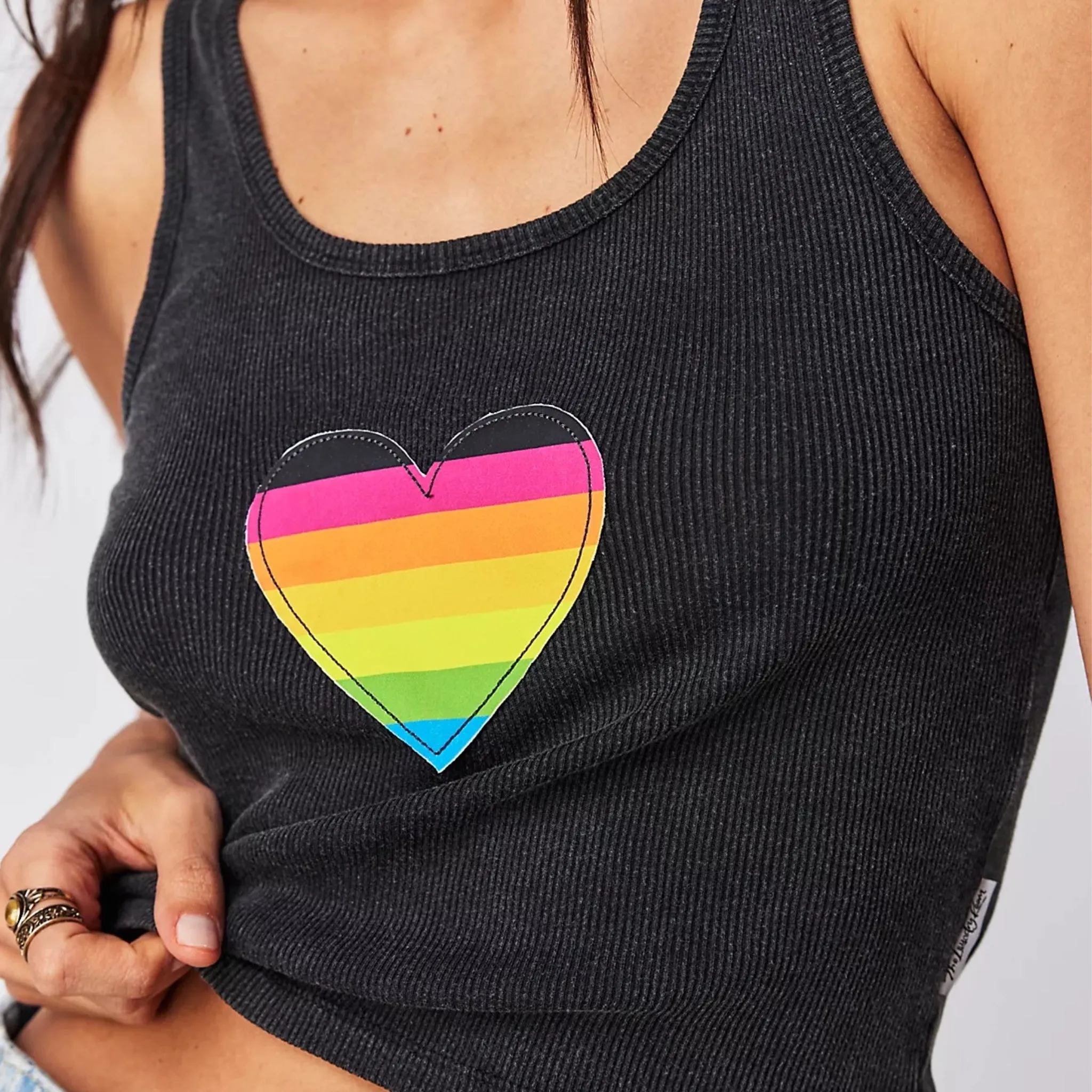 Infinite Love Rainbow - Rib Tank - Black Snow