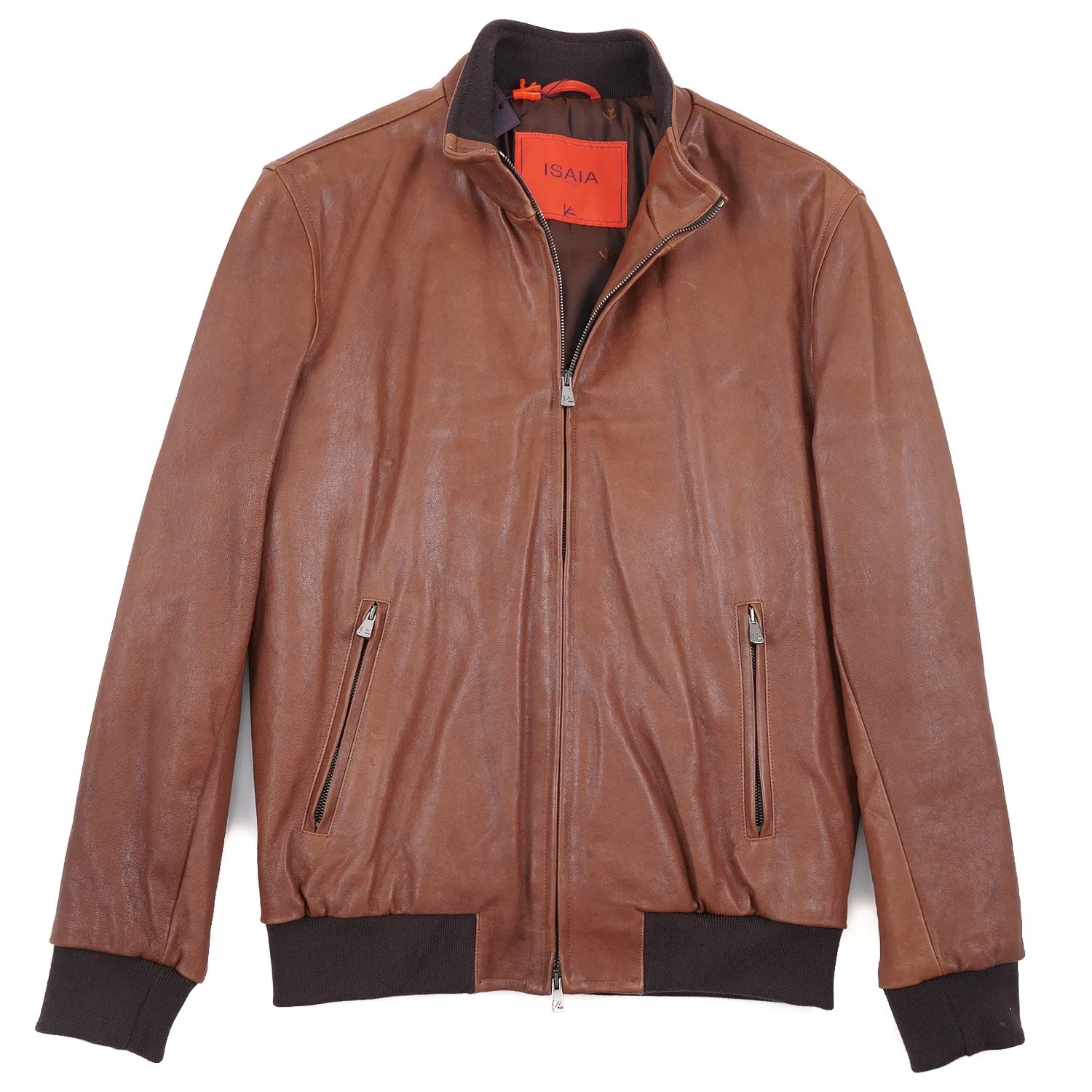 Isaia Lambskin Leather Bomber Jacket