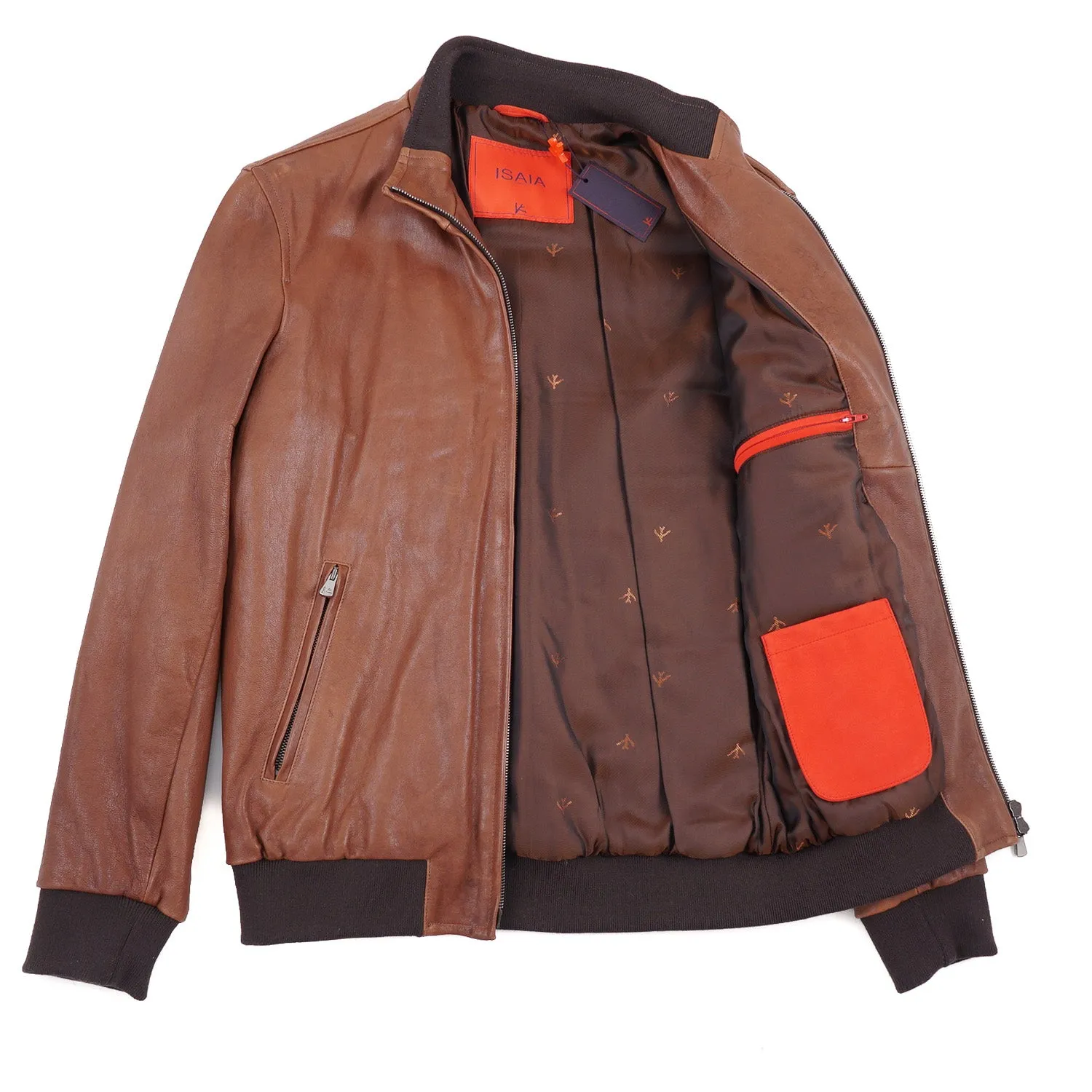 Isaia Lambskin Leather Bomber Jacket