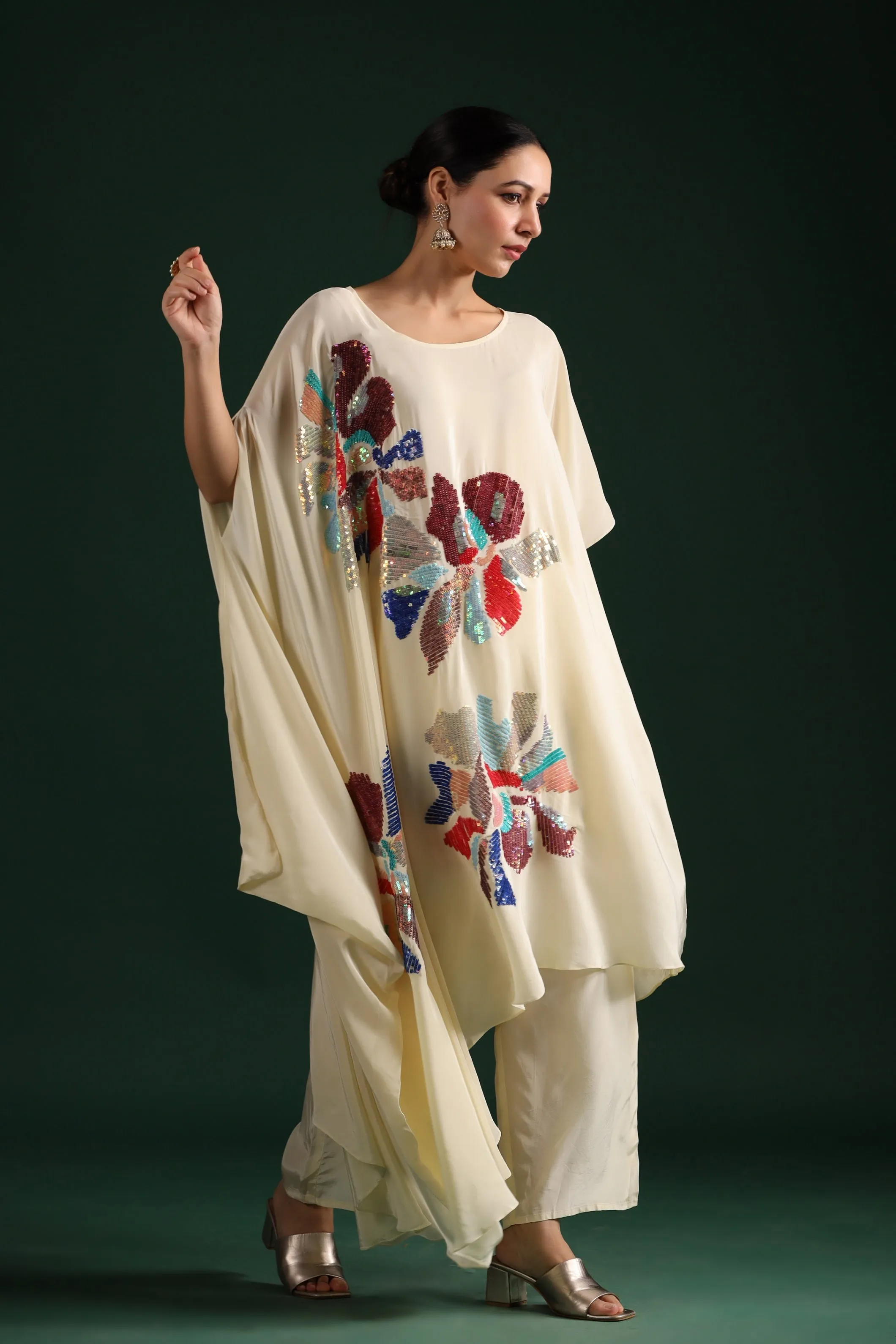 Ivory Embellished Asymmetrical Tunic & Pants