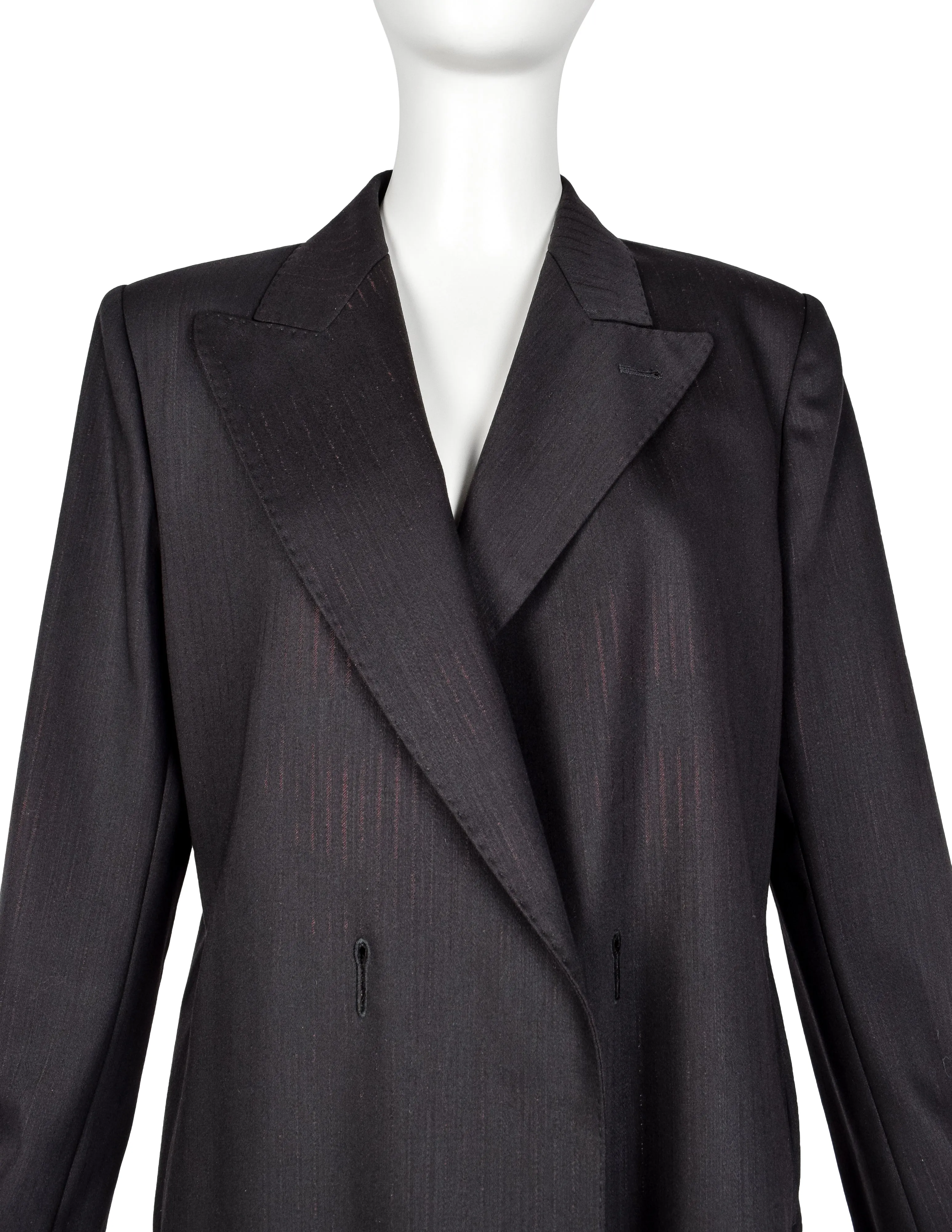 Jean Paul Gaultier Vintage Charcoal Wool Gabardine Degrade Stripe Oversized Blazer Coat