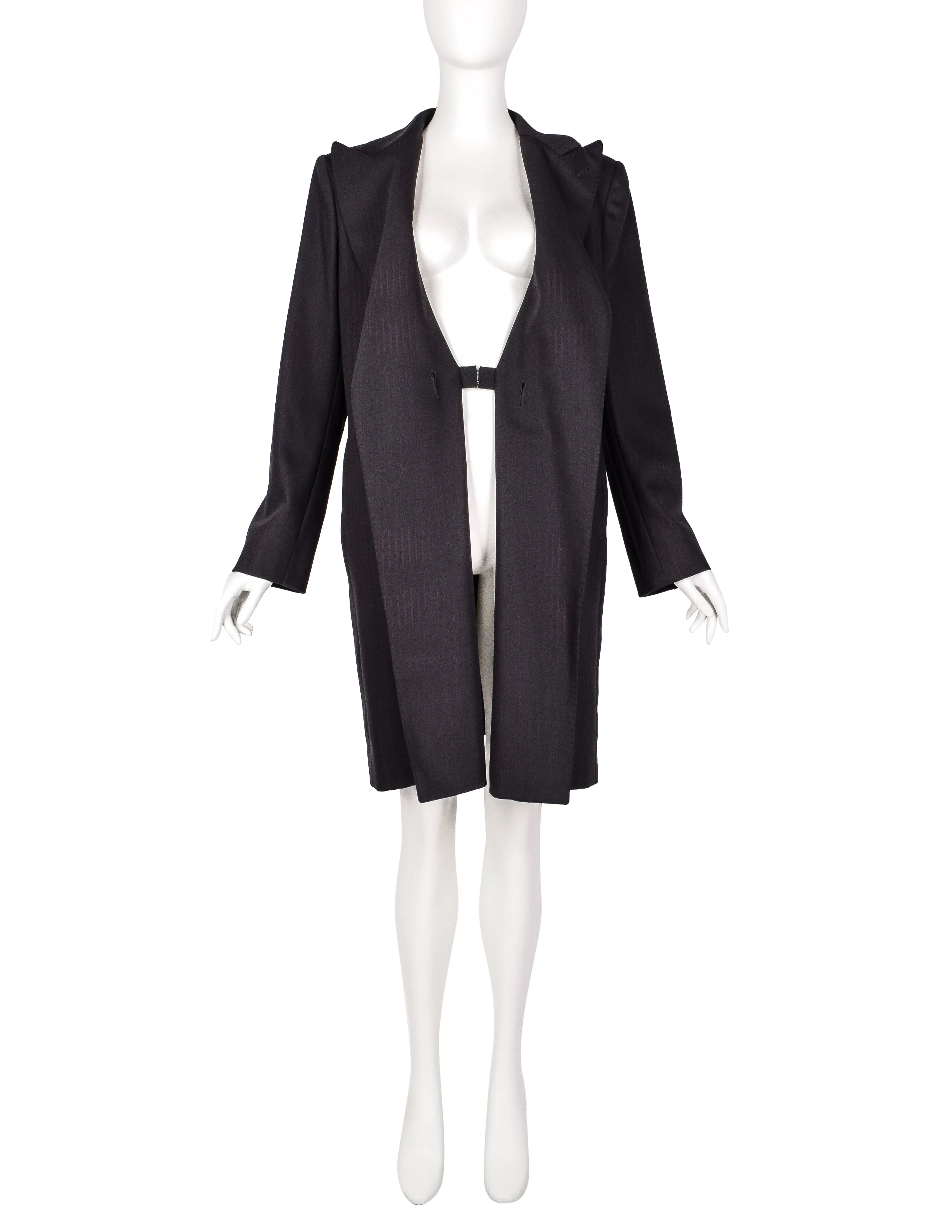 Jean Paul Gaultier Vintage Charcoal Wool Gabardine Degrade Stripe Oversized Blazer Coat