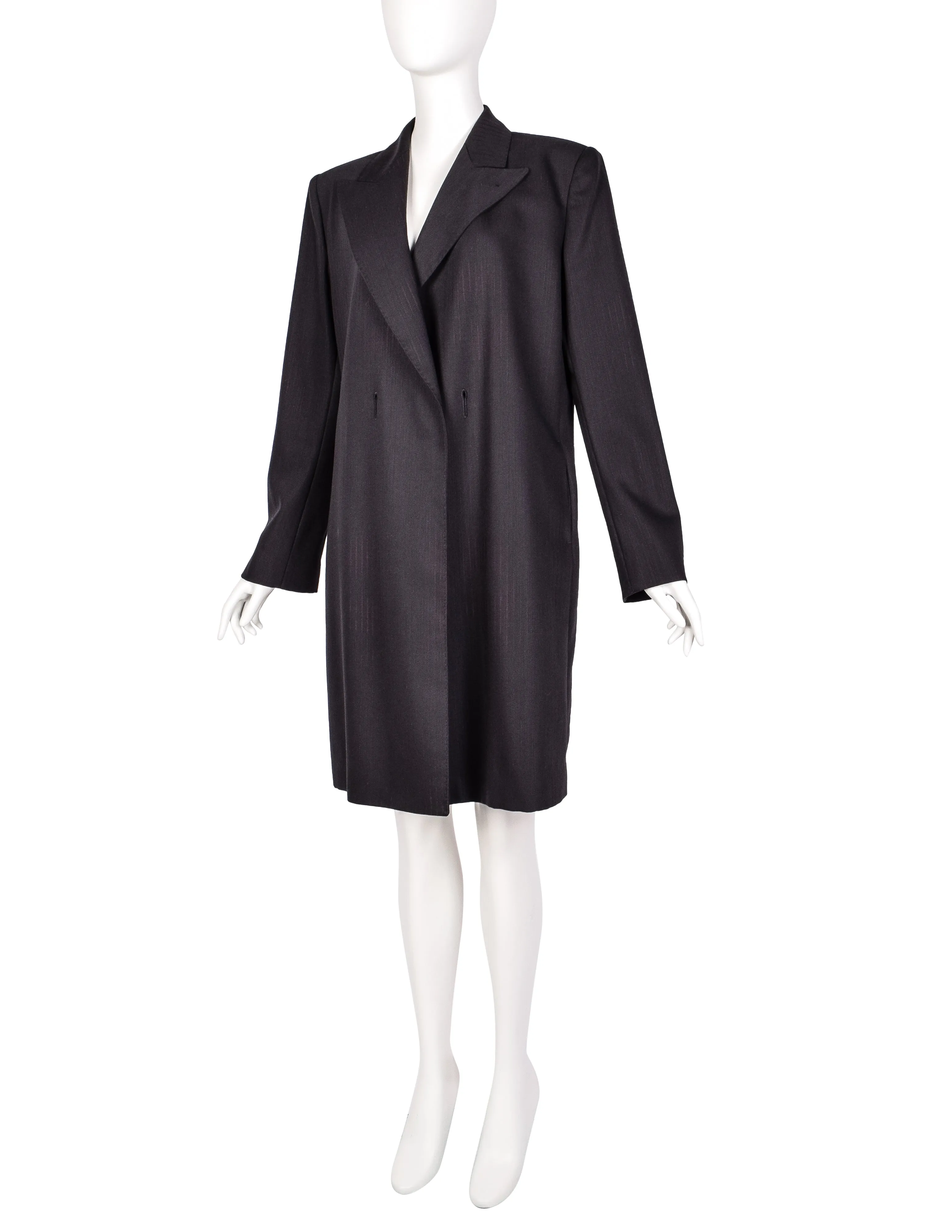 Jean Paul Gaultier Vintage Charcoal Wool Gabardine Degrade Stripe Oversized Blazer Coat