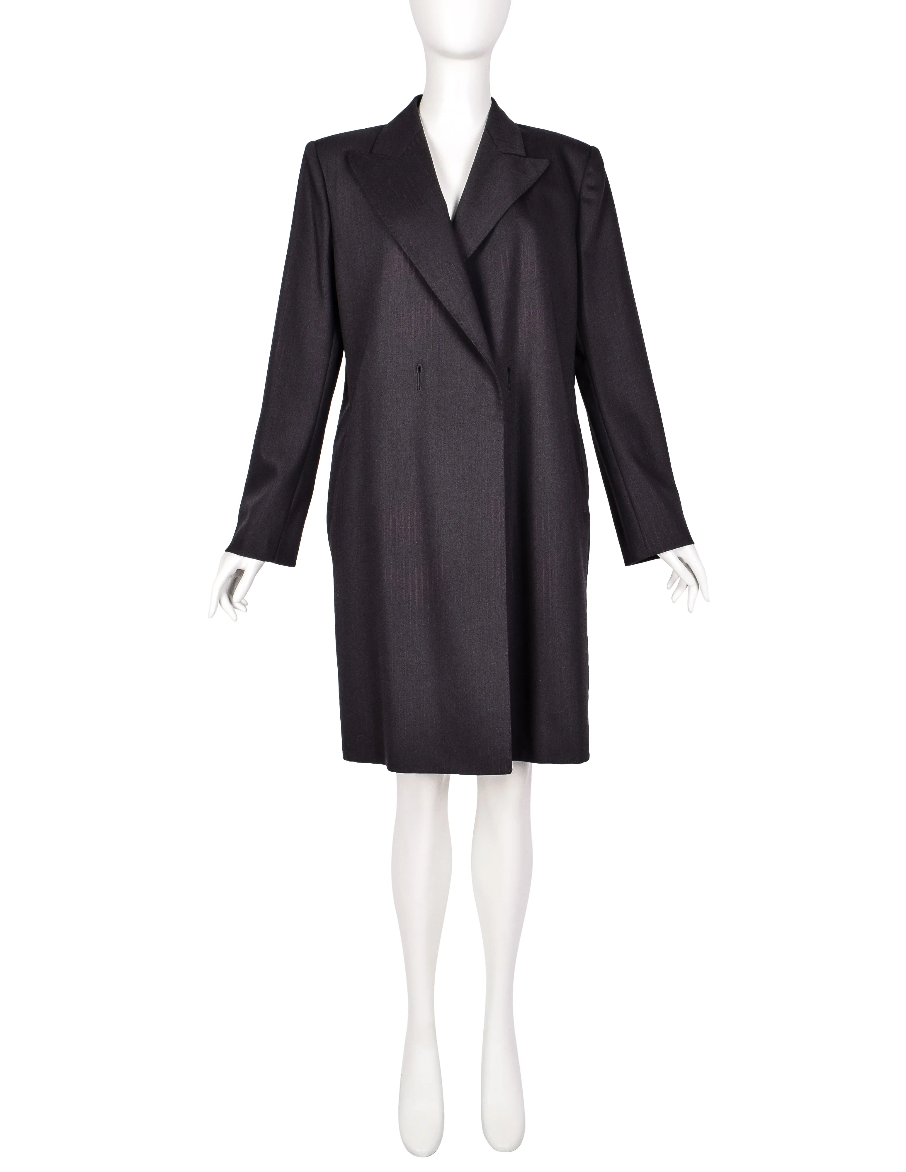 Jean Paul Gaultier Vintage Charcoal Wool Gabardine Degrade Stripe Oversized Blazer Coat