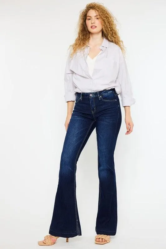 Kancan Mid Rise Hem Detail Flare Jeans