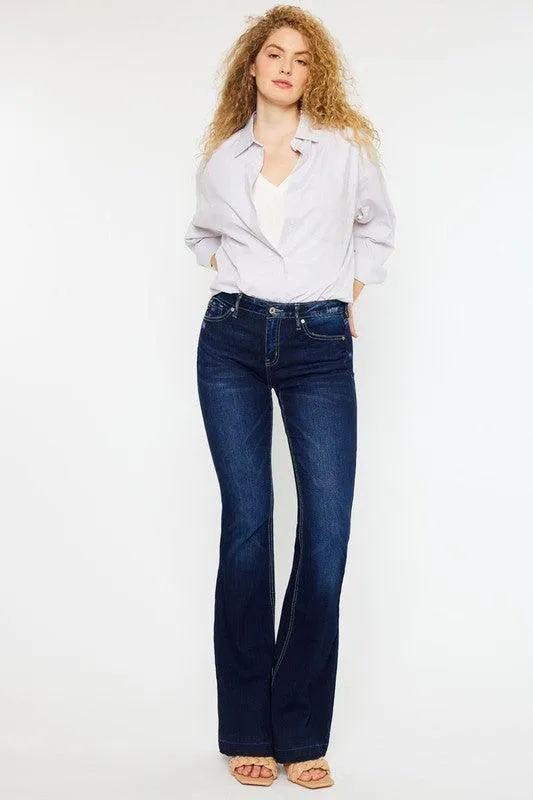 Kancan Mid Rise Hem Detail Flare Jeans