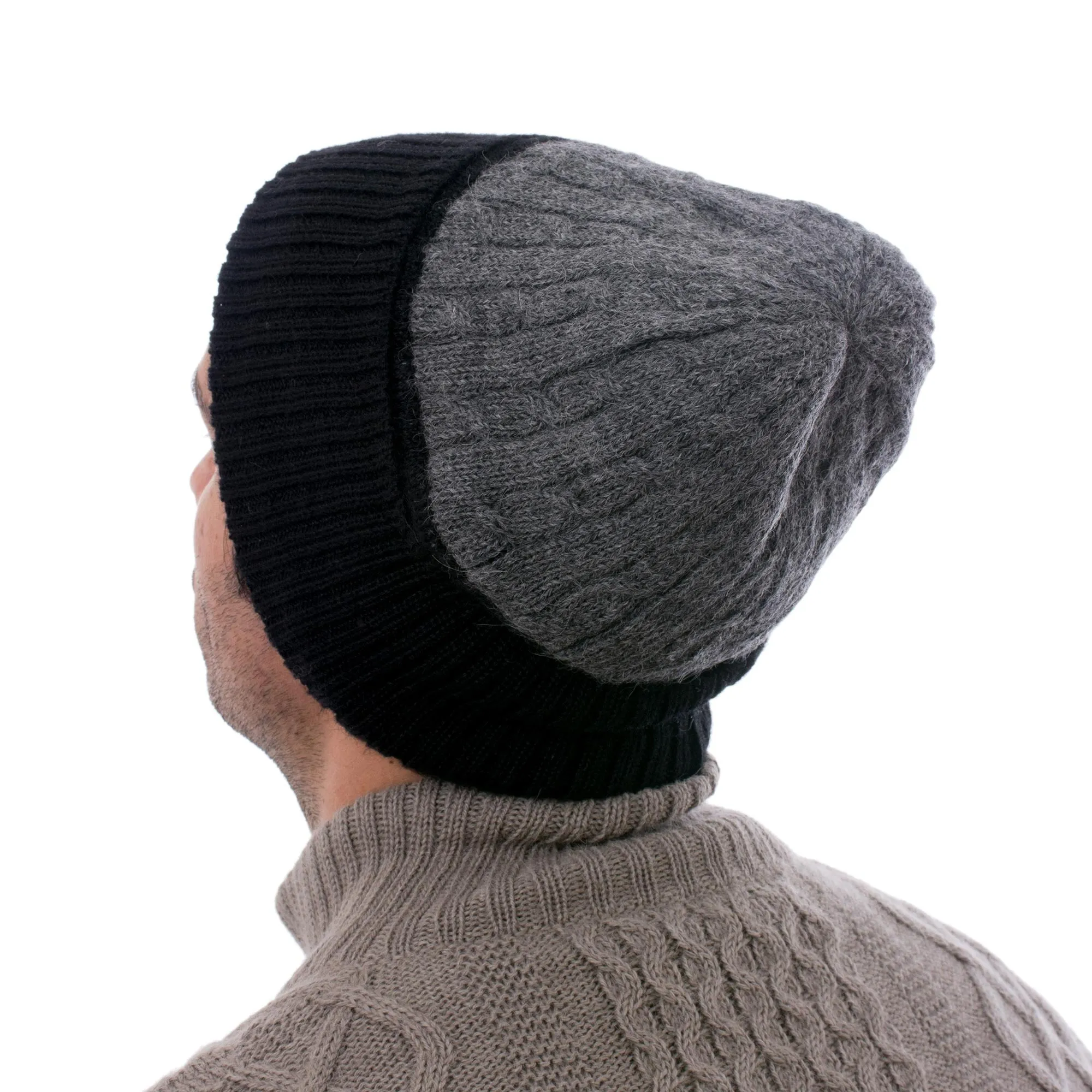 Knit 100% Alpaca Hat in Smoke and Black from Peru - Warm Braids in Smoke | NOVICA