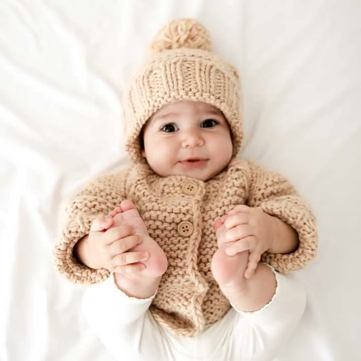 Latte Garter Stitch Beanie Hat for Babies and Toddlers