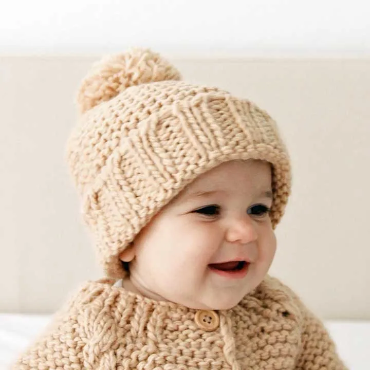 Latte Garter Stitch Beanie Hat for Babies and Toddlers