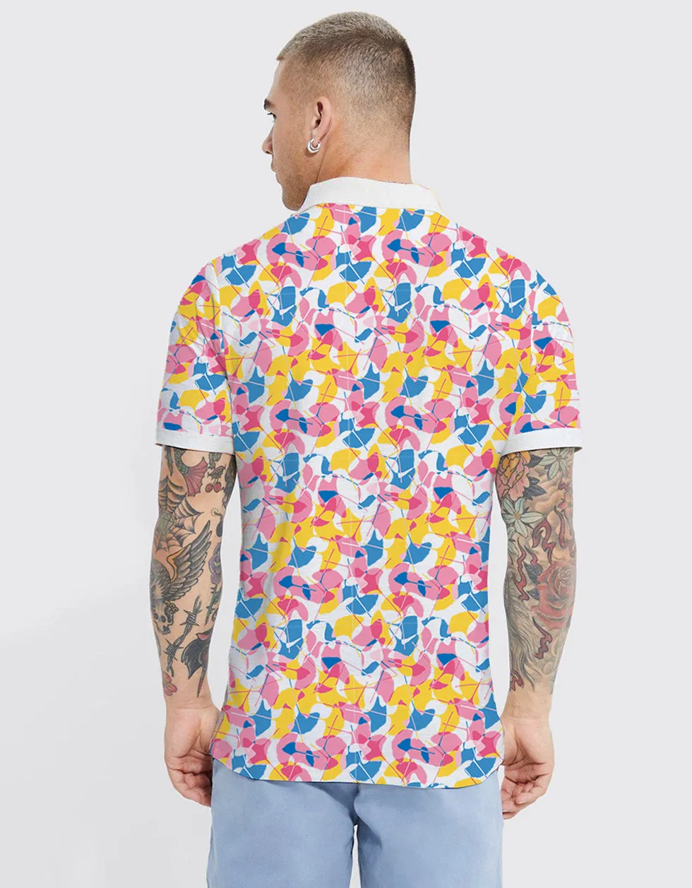 Leaf White All Over Floral Printed Polo Tshirt