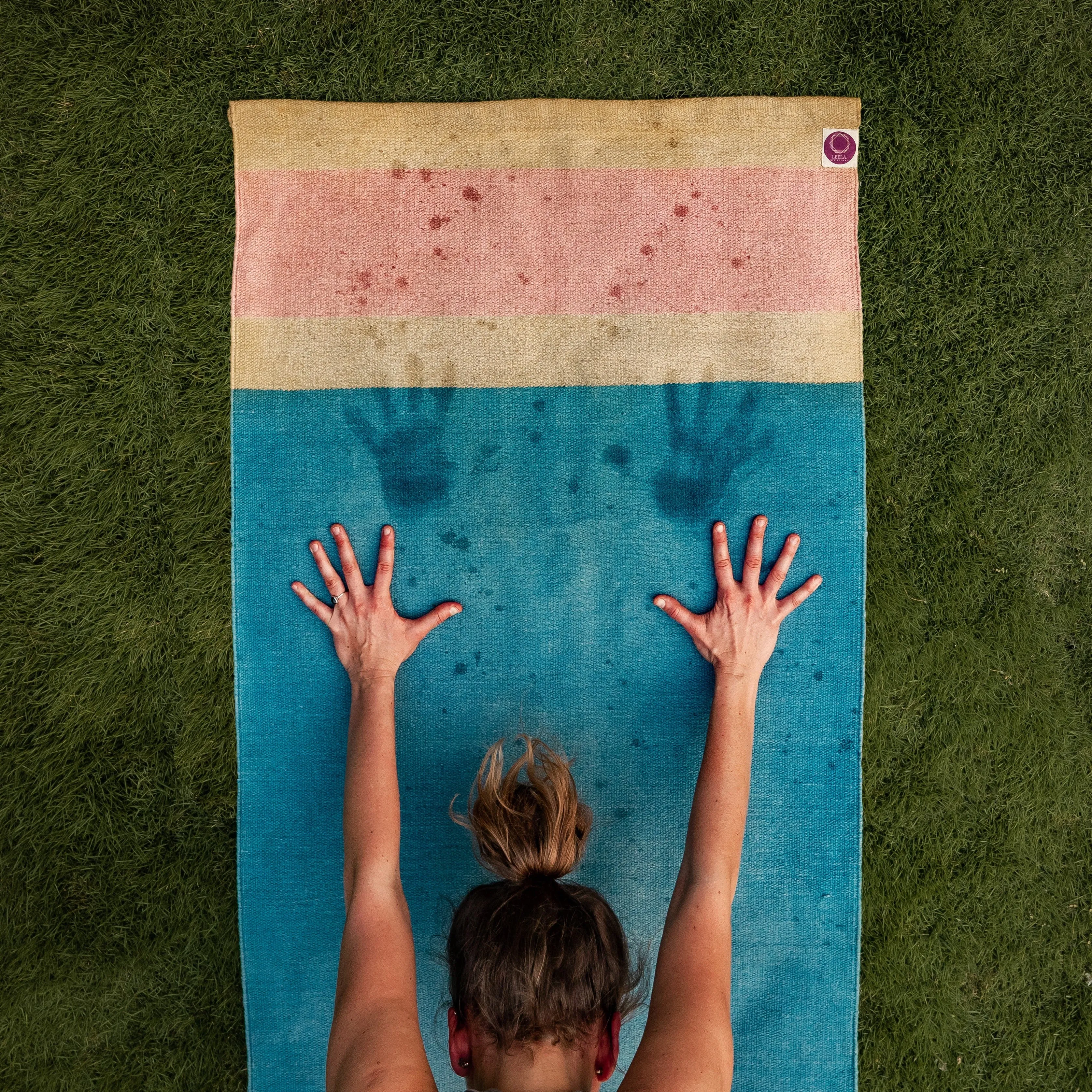 LEELA Yoga Rug • Organic Cotton Yoga Mat with Herbal & Plant based Dyes • Indigo blue & Manjistha pink •