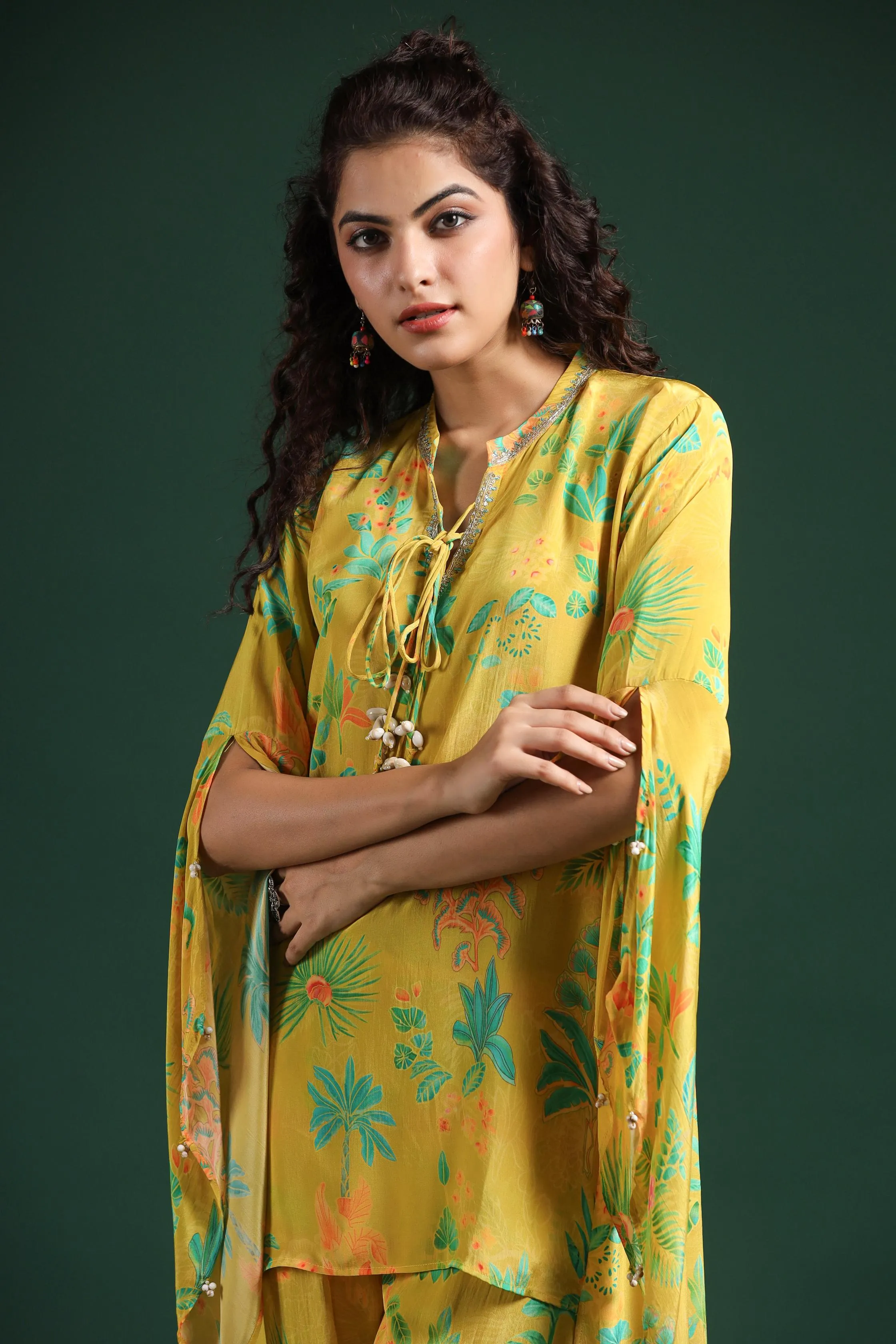 Lemon Yellow Digital Printed Muslin Silk Co-Ord Set