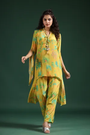 Lemon Yellow Digital Printed Muslin Silk Co-Ord Set