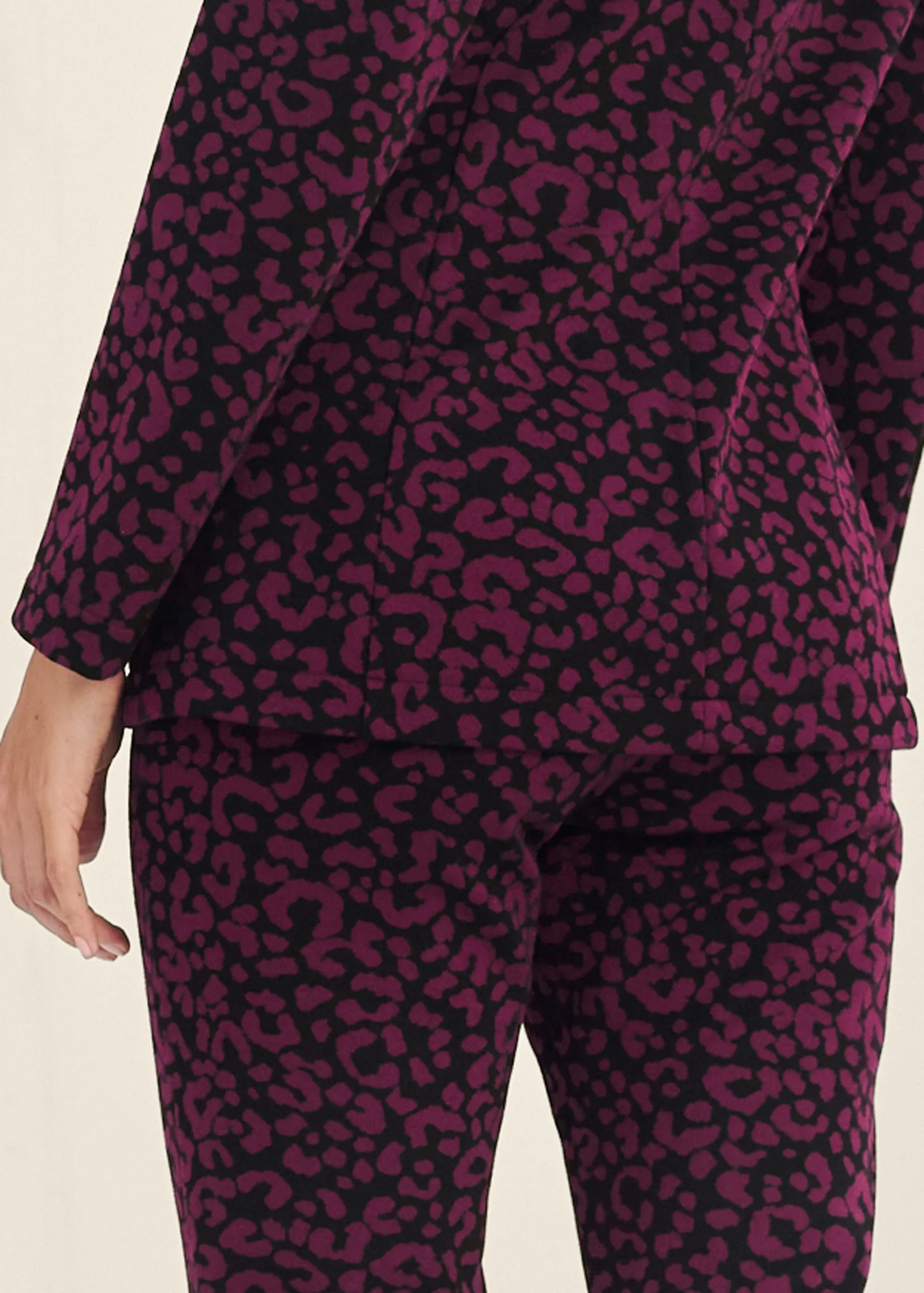 Leopard Kick Flare Suit Set - Wine