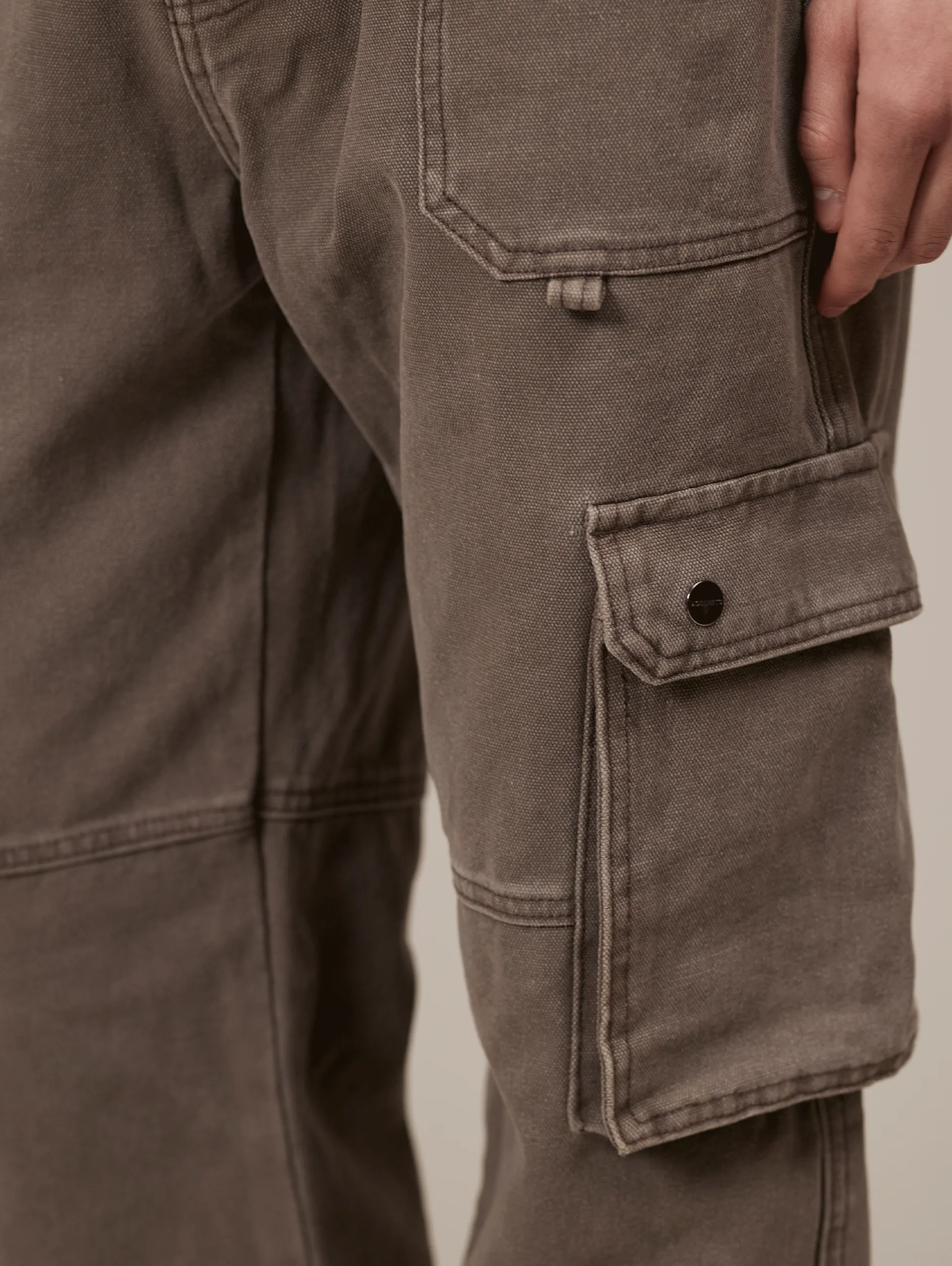 LIGHT BROWN WASHED DOUBLE POCKETS CARGO PANTS