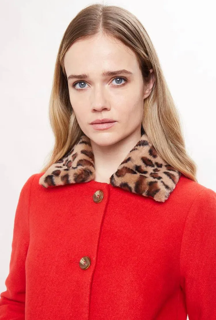 Louche Dryden Leopard Collar Coat Red