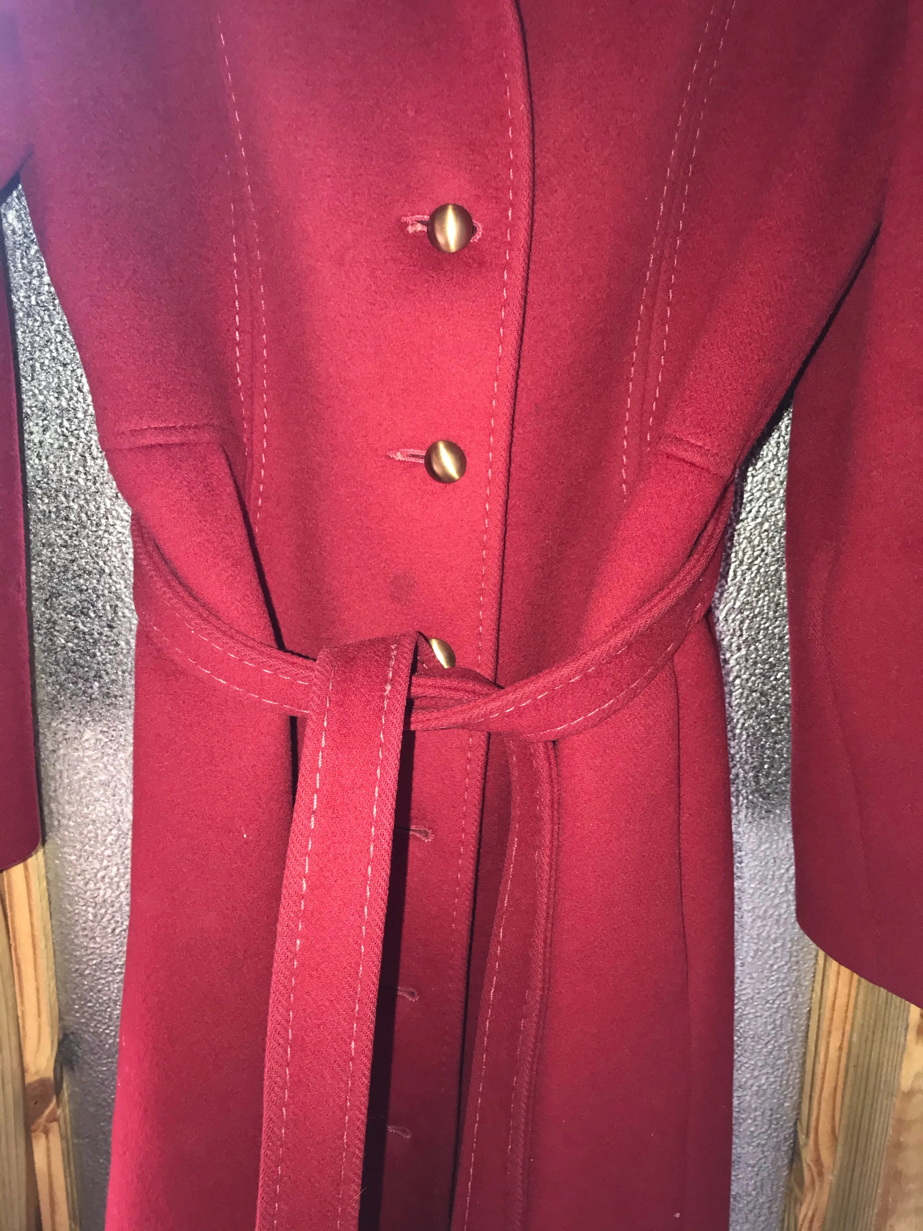 <€€* Vintage Womens STEVENS FORSTMAN Red Wool Coat Collar Top Stitched