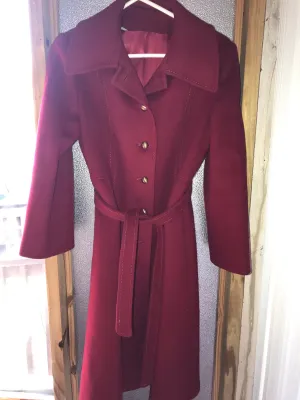 <€€* Vintage Womens STEVENS FORSTMAN Red Wool Coat Collar Top Stitched