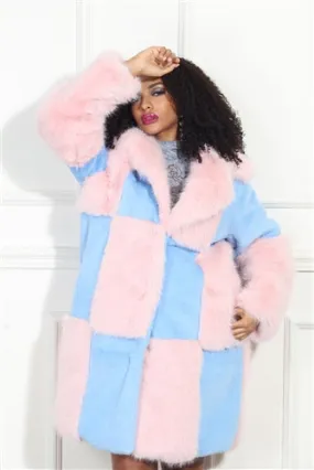 Luxe Moda LM354 Pastel Faux Fur Coat with Tie Belt