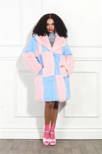 Luxe Moda LM354 Pastel Faux Fur Coat with Tie Belt