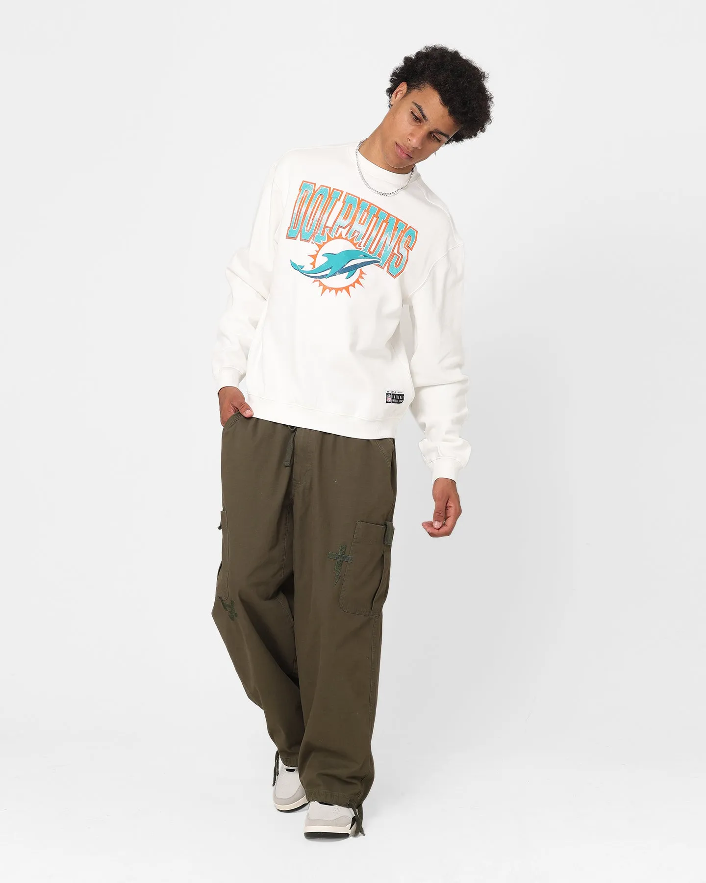 Majestic Athletic Miami Dolphins Collegiate Fade Crewneck Vintage White