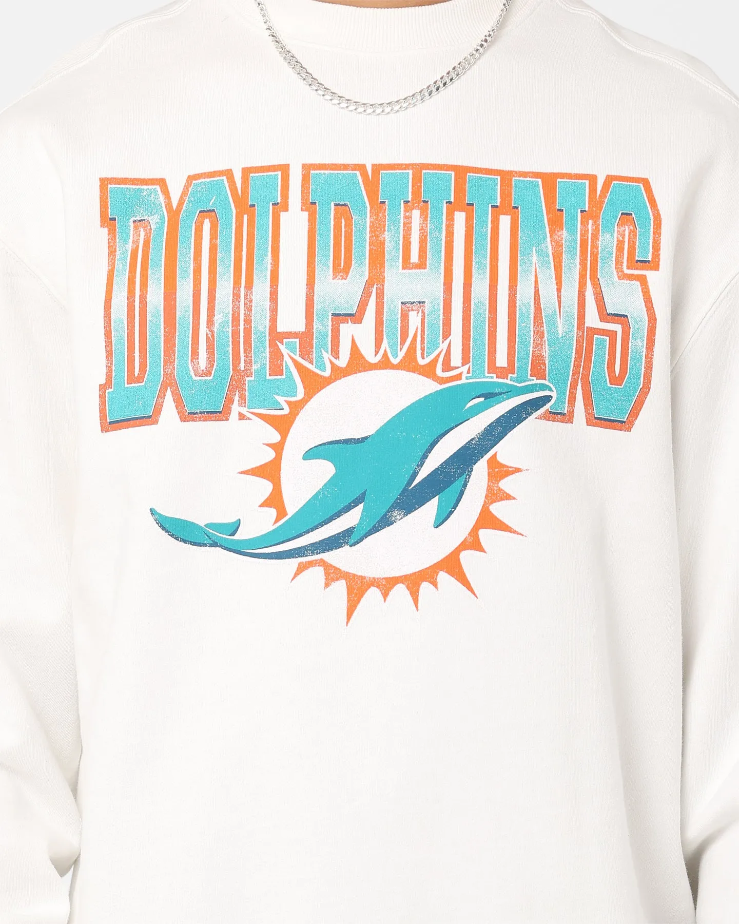 Majestic Athletic Miami Dolphins Collegiate Fade Crewneck Vintage White