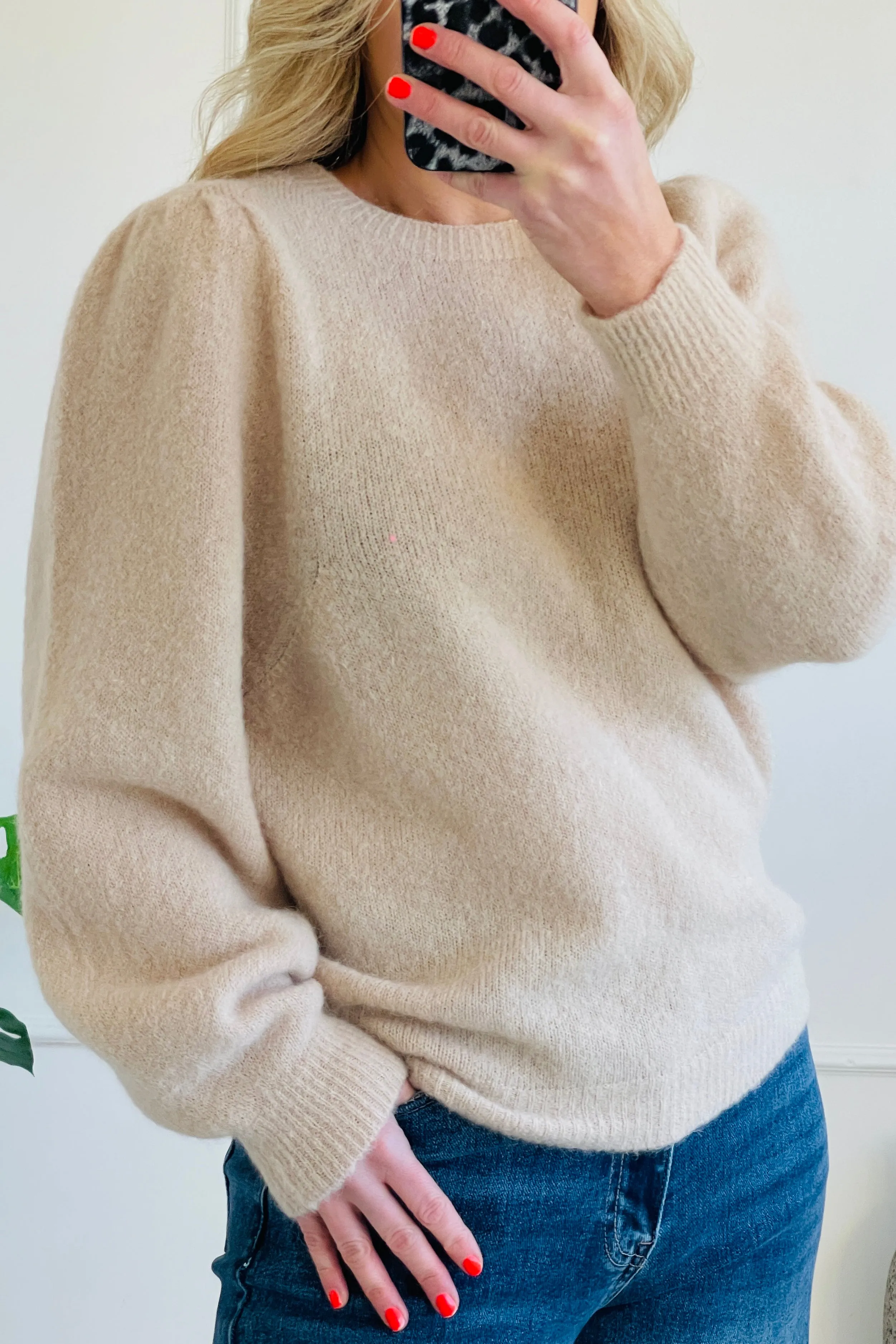 Mandy Alpaca Blend Long Sleeve Knit Jumper | Beige