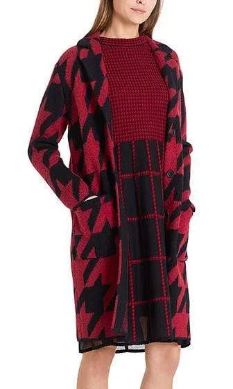 Marc Cain Collections Red and Black Knitted Houndstooth Coat PC 11.11 M17 288