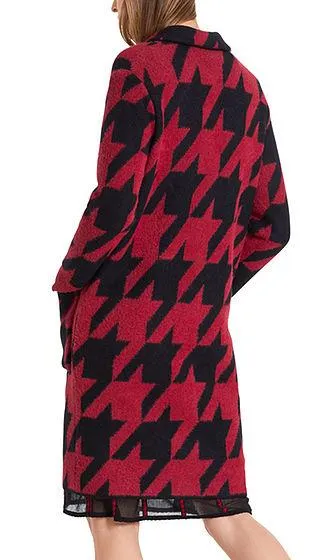 Marc Cain Collections Red and Black Knitted Houndstooth Coat PC 11.11 M17 288