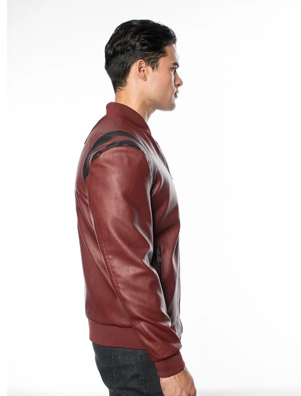 Maroon Black Men's Fancy Pleather Jacket