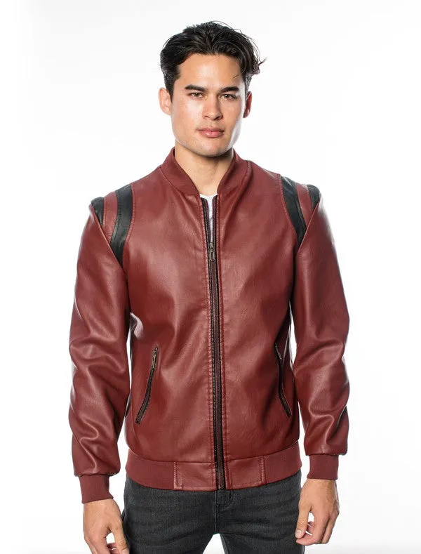 Maroon Black Men's Fancy Pleather Jacket