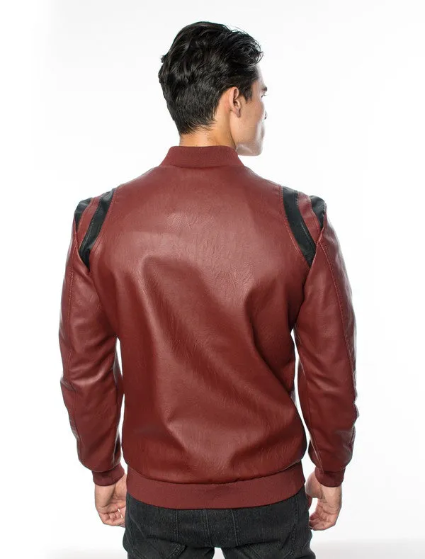 Maroon Black Men's Fancy Pleather Jacket